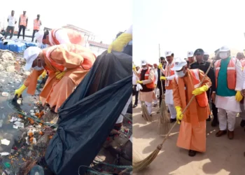सीएम योगी ने महाकुंभ के समापन पर संगम तट पर की पूजा अर्चना, लगाई झाड़ू