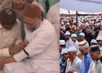 पाकिस्तान के खिलाफ विरोध प्रदर्शन तेज, ओवैसी ने हैदराबाद में काली पट्टी बांधकर अदा की नमाज