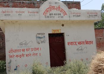 सरायपुरखों का शौचालय बदहाल, गाजर घास व घूर का अतिक्रमण