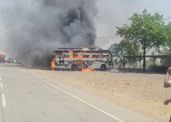 आगरा-मुंबई हाईवे पर बस बनी आग का गोला, मच गई चीख पुकार