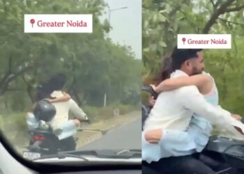 तेज रफ्तार बाइक पर कपल ने किया जानलेवा स्टंट, कटा 53,500 का चालान