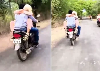 चलती बाइक पर अश्लील हरकतें, जान जोखिम में डालकर सड़क पर किया खतरनाक स्टंट